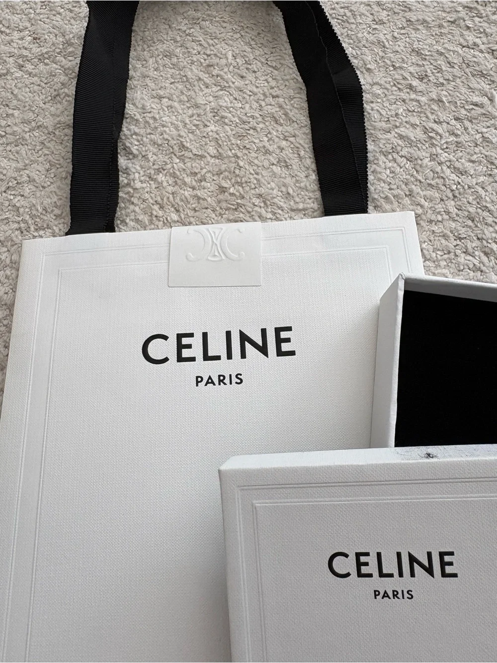 Celine White Gift Bag and Box Set with Black Accents